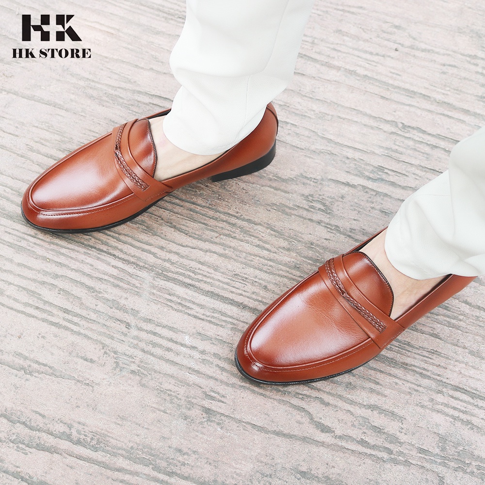 Giày lười nam thanh niên - hàng chính hãng HK.STORE - da bò thật 100% kiểu dáng trẻ chung  và thời trang