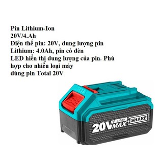 20V Pin và Sạc TOTAL  TBLIE2001/TFBLI2001/TFBLI2002/TCLIE2002/TFCLI2001/TFCLI2003/ TUCLI2001