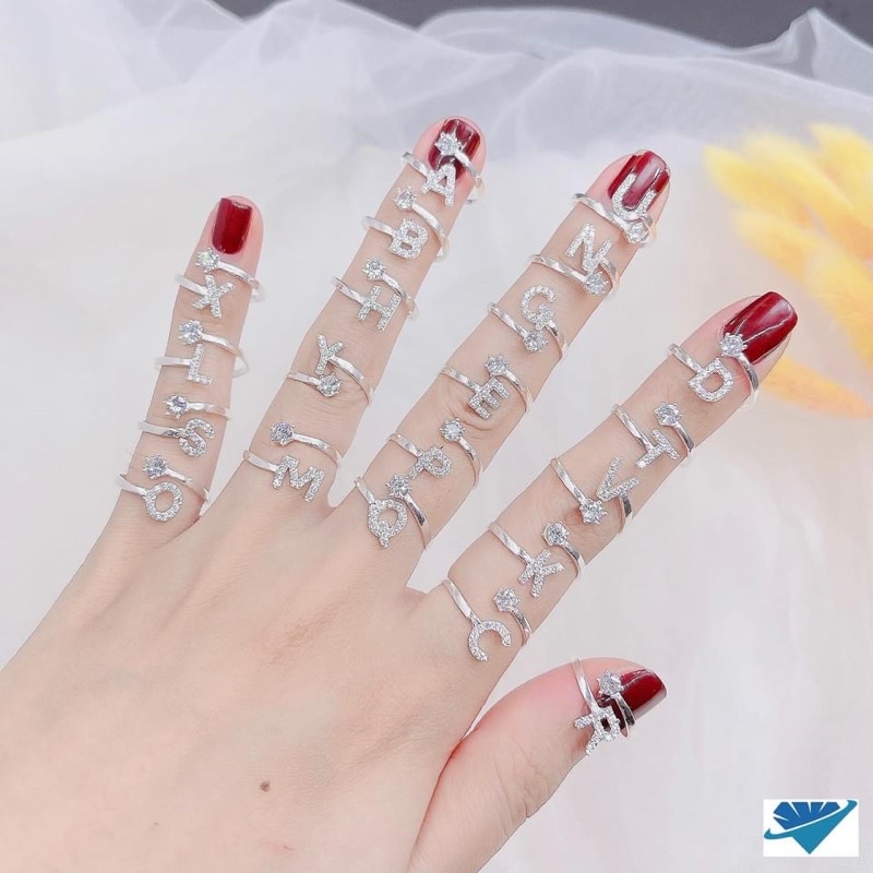 nhẫn chữ cái bạc ta - nhẫn bạc nữ chữ cái đính đá - nhẫn bạc giá rẻ