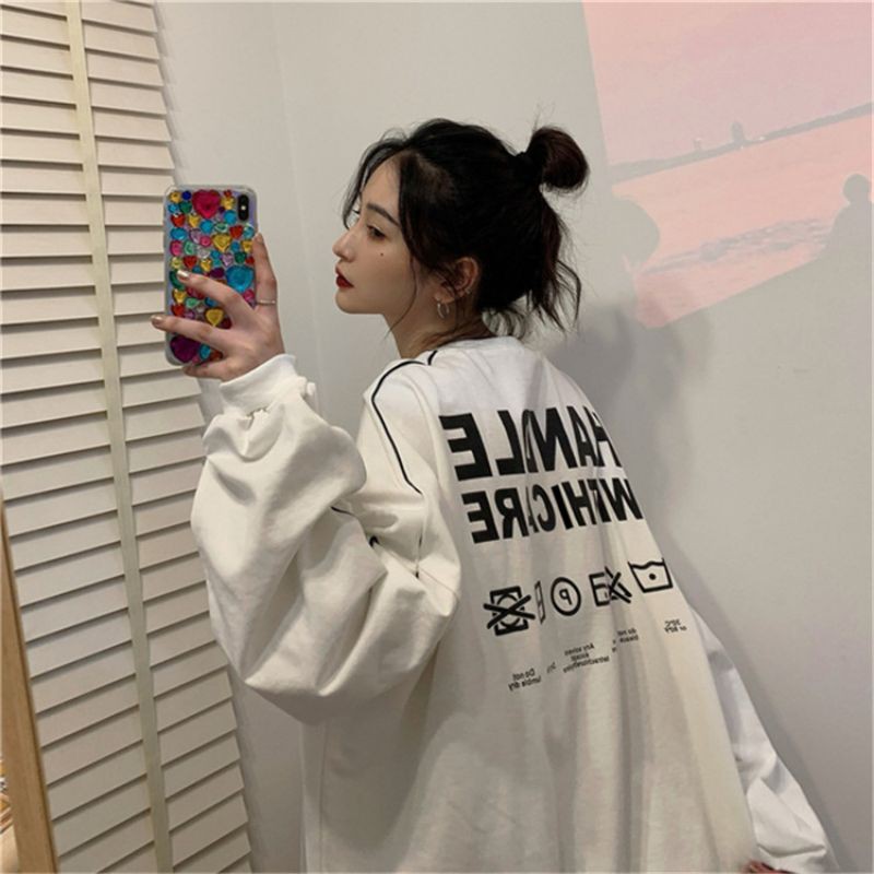 Áo Sweater dài tay 2 màu Trắng / Tím . Dáng Oversize Ulzzang Hàn Quốc 😍😍😍Áo không nót nỉ