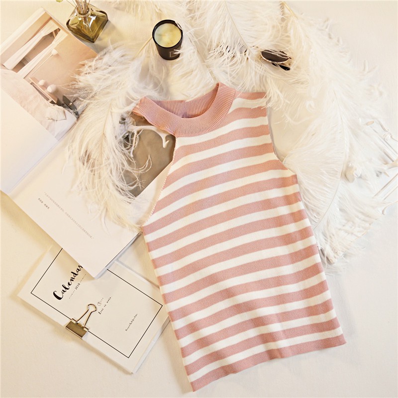 #4186  Áo dệt kim không tay họa tiết kẻ sọc thời trang cho nữ | BigBuy360 - bigbuy360.vn