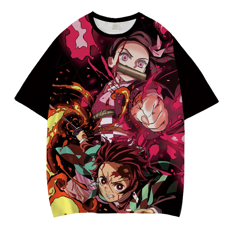 Áo Thun Tay Ngắn Cổ Tròn In Hình Anime Tanjirou Nezuko Merchandise Thời Trang Mùa Hè Cho Nam Và Nữ
