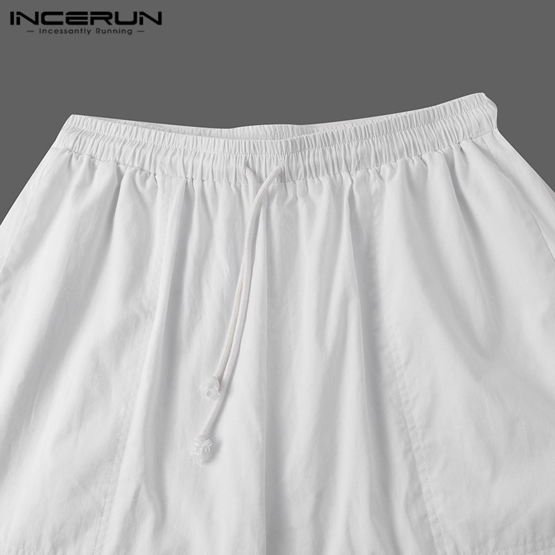 Quần Dài INCERUN Ống Rộng Lưng Thun Màu Trơn Dây Rút Cá Tính Cho Nam