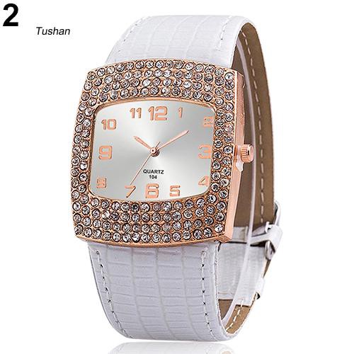 Đồng hồ mặt vuông đính đá phối dây đeo giả da cho nữ | BigBuy360 - bigbuy360.vn