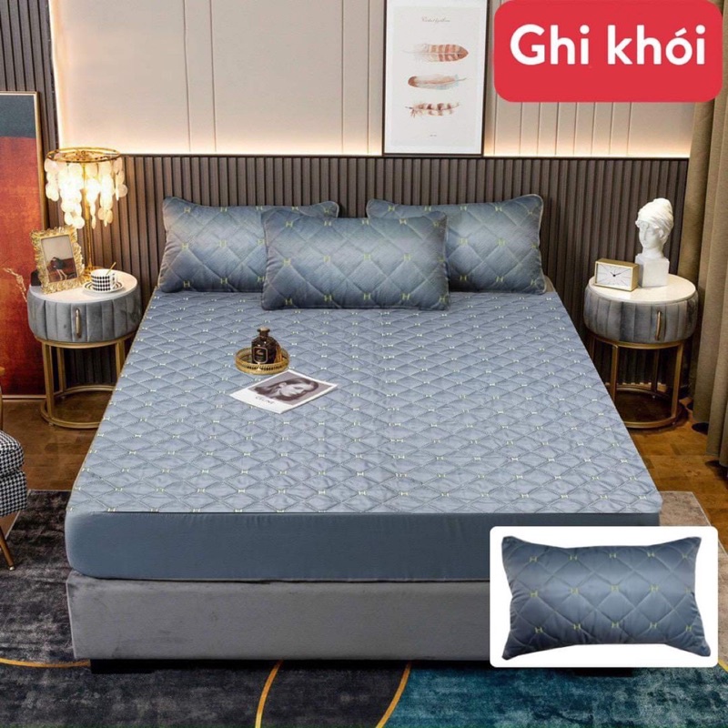 Ga gối bọc chun  lụa trần chữ H mềm mịn dùng cho cả 4 mùa
