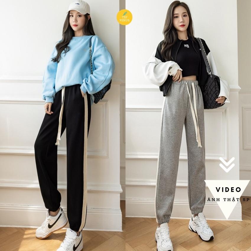 Quần Jogger Nữ Thể Thao Sọc Trắng Hàn Quốc Tep Venus