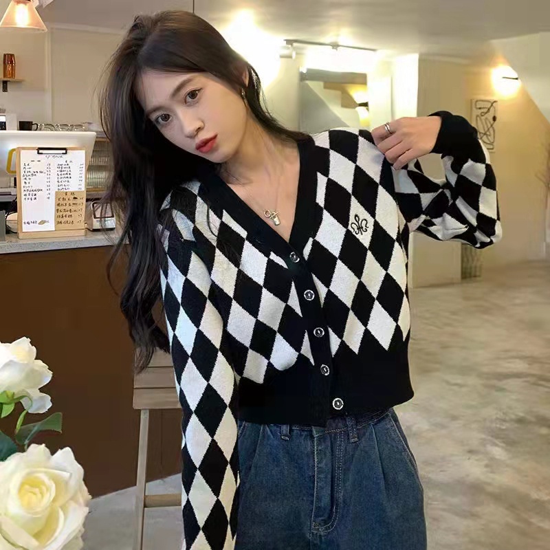 Áo khoác cardigan SUXI dệt kim tay dài cổ chữ v phong cách thời trang retro hàn quốc