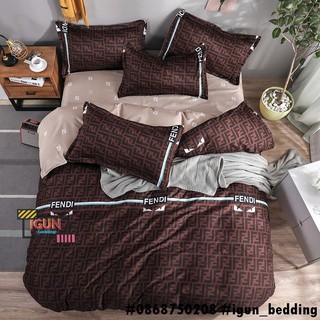 Bộ CHĂN GA GỐI Poly Cotton 4 món ĐÔI MẮT FENDI NÂU hàng Nhập Khẩu