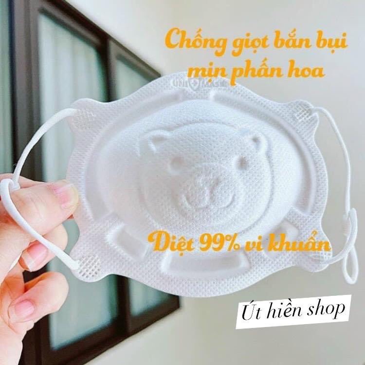 Khẩu Trang Gấu Sơ Sinh Uni Mask Cho Bé Nhỏ Set 3 Cái cho bé từ 1-3 tuổi, lọc bụi kháng khuẩn cho bé 8-12kg