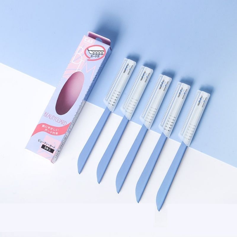 Dao Cạo Lông Mày  Lưỡi Thép Có Màng Bảo Vệ  Kai Kazor BTM Beauty Guar 00661 Dành Cho Nữ (Set 5 cây)