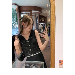 Áo vest gile nữ vải len sequin lấp lánh Hàn