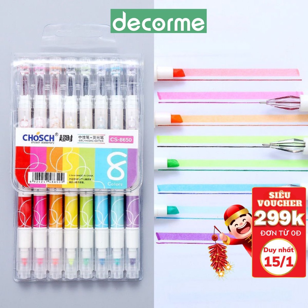 Set 8 bút GEL 2 đầu HIGHLIGHTER CHOSCH Decorme