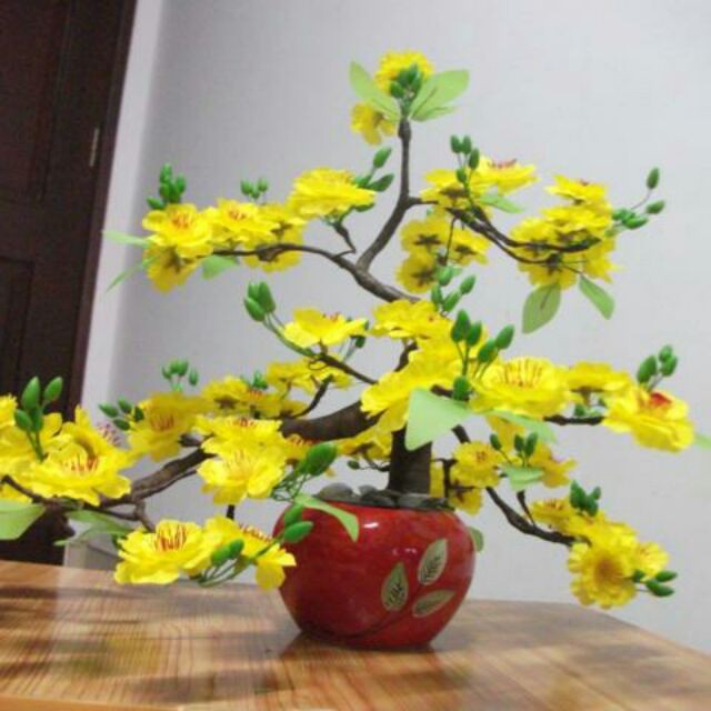 1kg hoa mai, hoa đào vải trang trí tết( lá, nụ, kẽm)