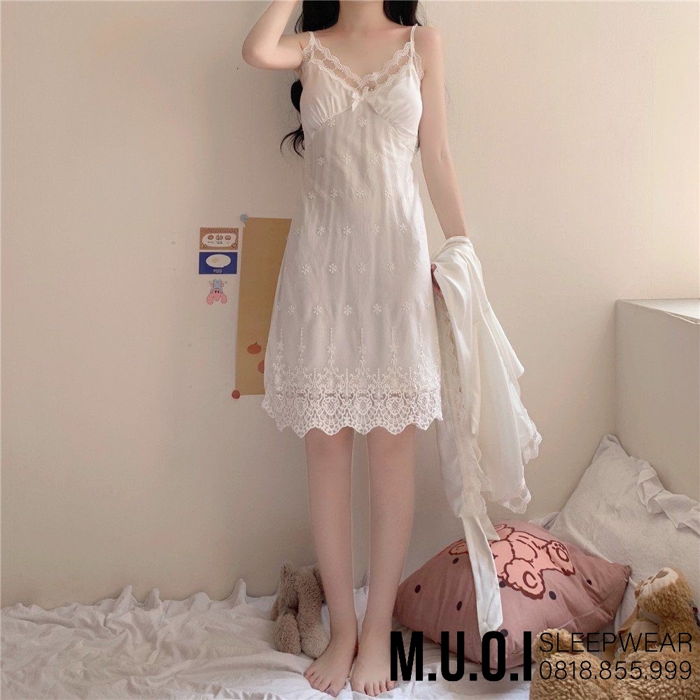 Váy ngủ lụa cánh tiên ren hoa nhí xẻ đùi sexy❤️FREESHIP❤️ Đầm mặc nhà gợi cảm  QUẢNG CHÂU Muối store V056 ( video- ảnh)