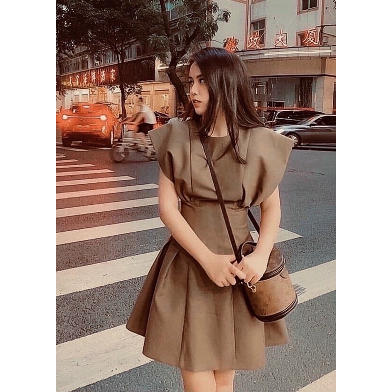 Đầm váy nâu tay bèo