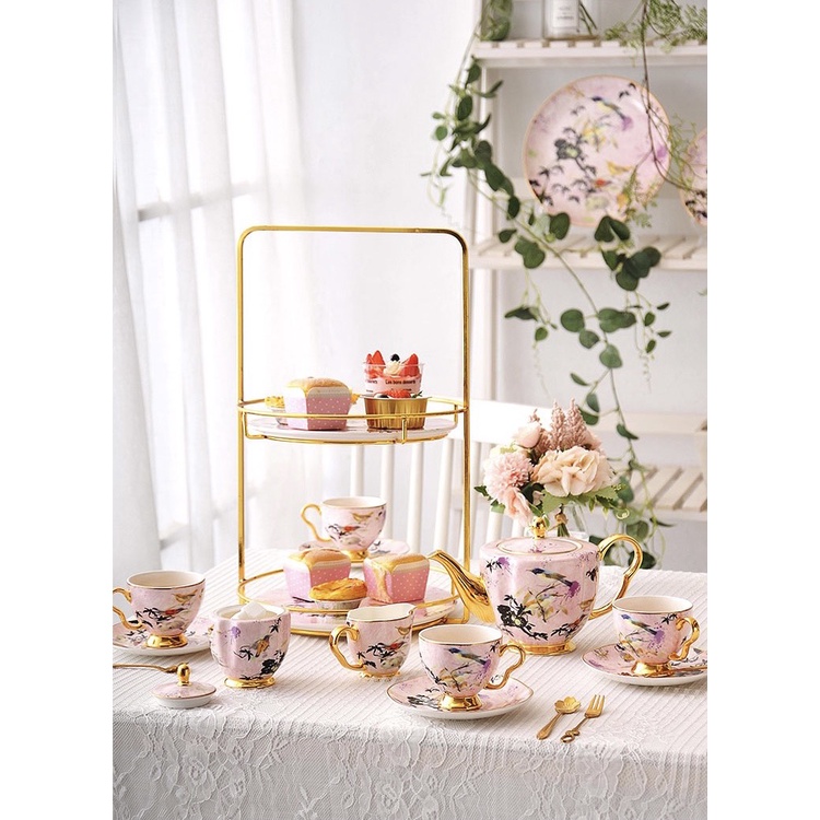 Bộ ấm chén, set trà hoa chim, mùa xuân hồng chất liệu sứ xương cao cấp, có hộp, sang trọng, tinh tế, nhẹ nhàng