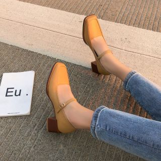 Giày mary Jane mũi vuông dạ lì