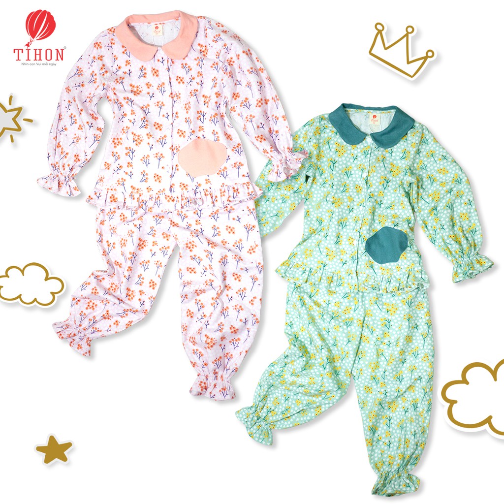 Bộ Đồ Ngủ Pijama Họa Tiết Hoa Xinh Xắn Cho Bé Gái TIHON Thời Trang Trẻ Em Cao Cấp I SET060805