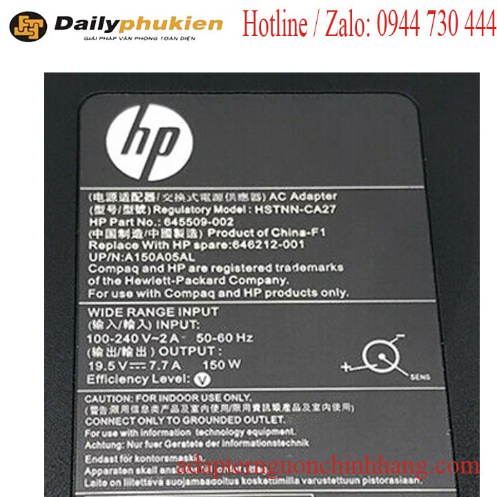 Sạc laptop HP 19.5v 7.7a, chân kim to