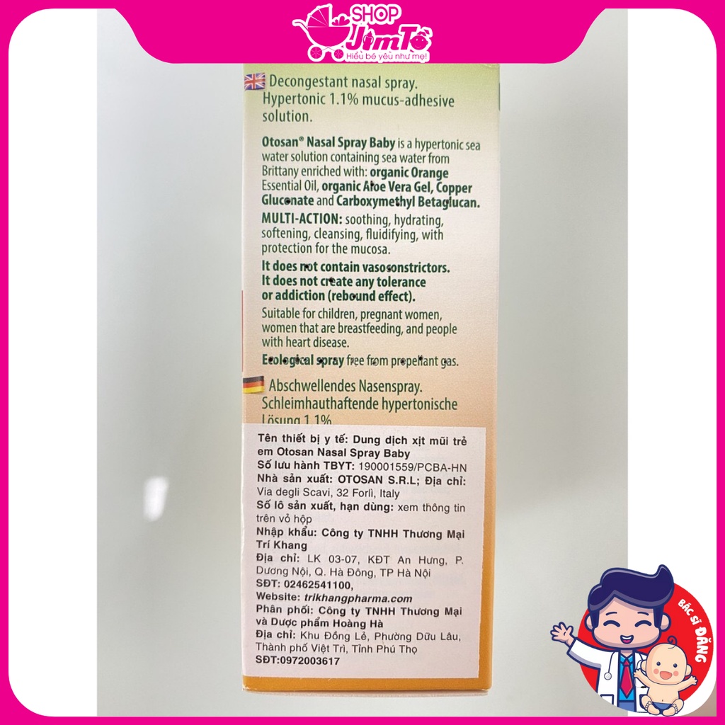 Xịt mũi Otosan Nasal Spray Baby Hạn Chế Viêm Mũi Dị Ứng Viêm Xoang Làm Sạch Mũi Lọ 30ml