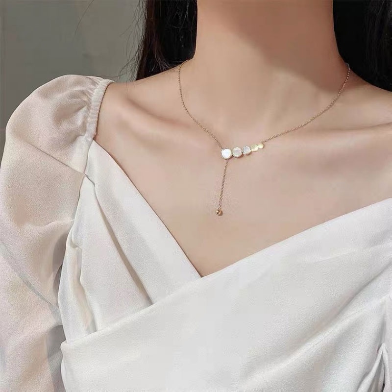 XiaoboACC Dây chuyền bằng thép titan mạ vàng 18K thời trang thanh lịch cho nữ - 38CM+6CM