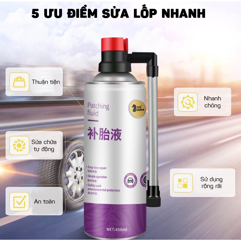 Bình Xịt Vá Lốp Và Bơm Hơi Khẩn Cấp Tự Động Cho Ô Tô Tiện Lợi SHIMA 450ML