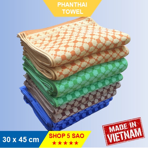 Khăn rửa mặt bông họa tiết ô vuông 30x45cm (63g) Sợi cotton #khanmat #khanbong