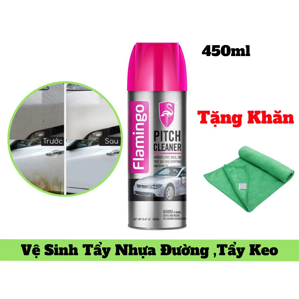 Dung Dịch Tẩy Keo ,Tẩy Nhựa Đường Không hại Sơn Flamingo Pitch Cleaner F012 450ml Tặng Khăn