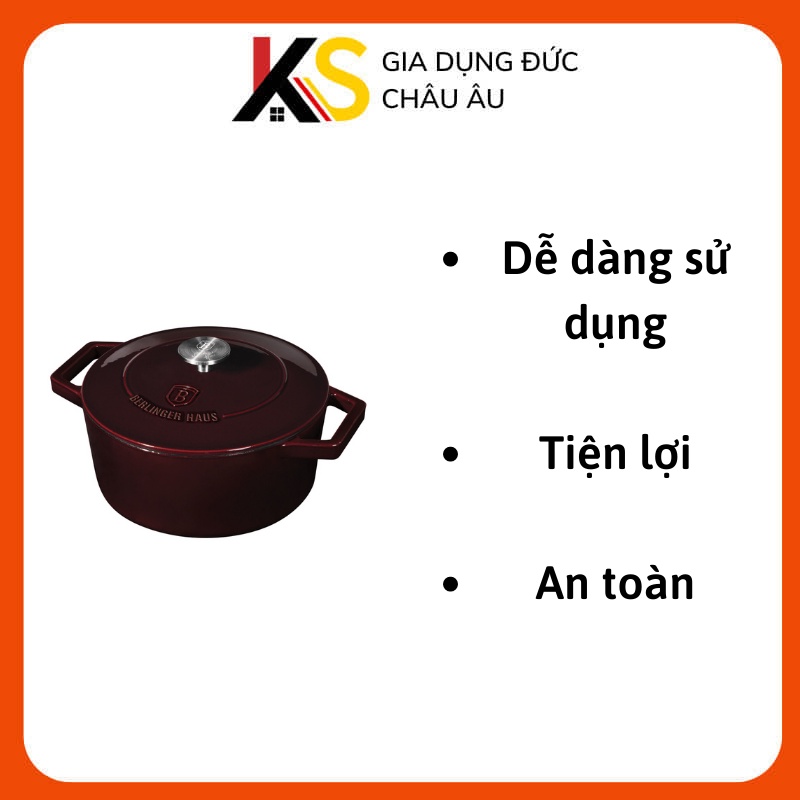 Nồi gang Berlinger Haus BH/6497 24cm - đỏ mận