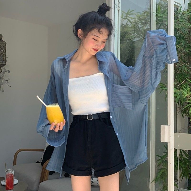 Áo Khoác Chiffon Dài Tay Dáng Rộng Phong Cách Hàn Quốc Thời Trang Mùa Hè Cho Nữ