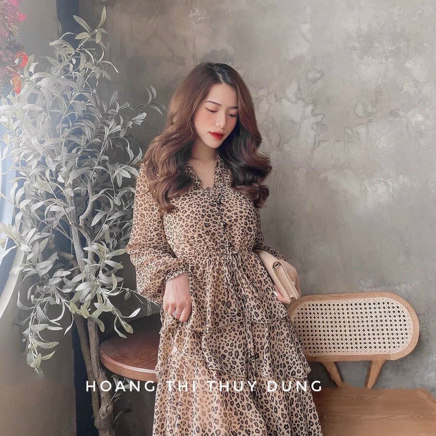 Đầm Váy Da Beo Phố Voan Lụa Tay Dài Họa Tiết Xòe Xếp Tầng Thanh Lịch Trẻ Trung Dự Tiệc - Winchois | BigBuy360 - bigbuy360.vn
