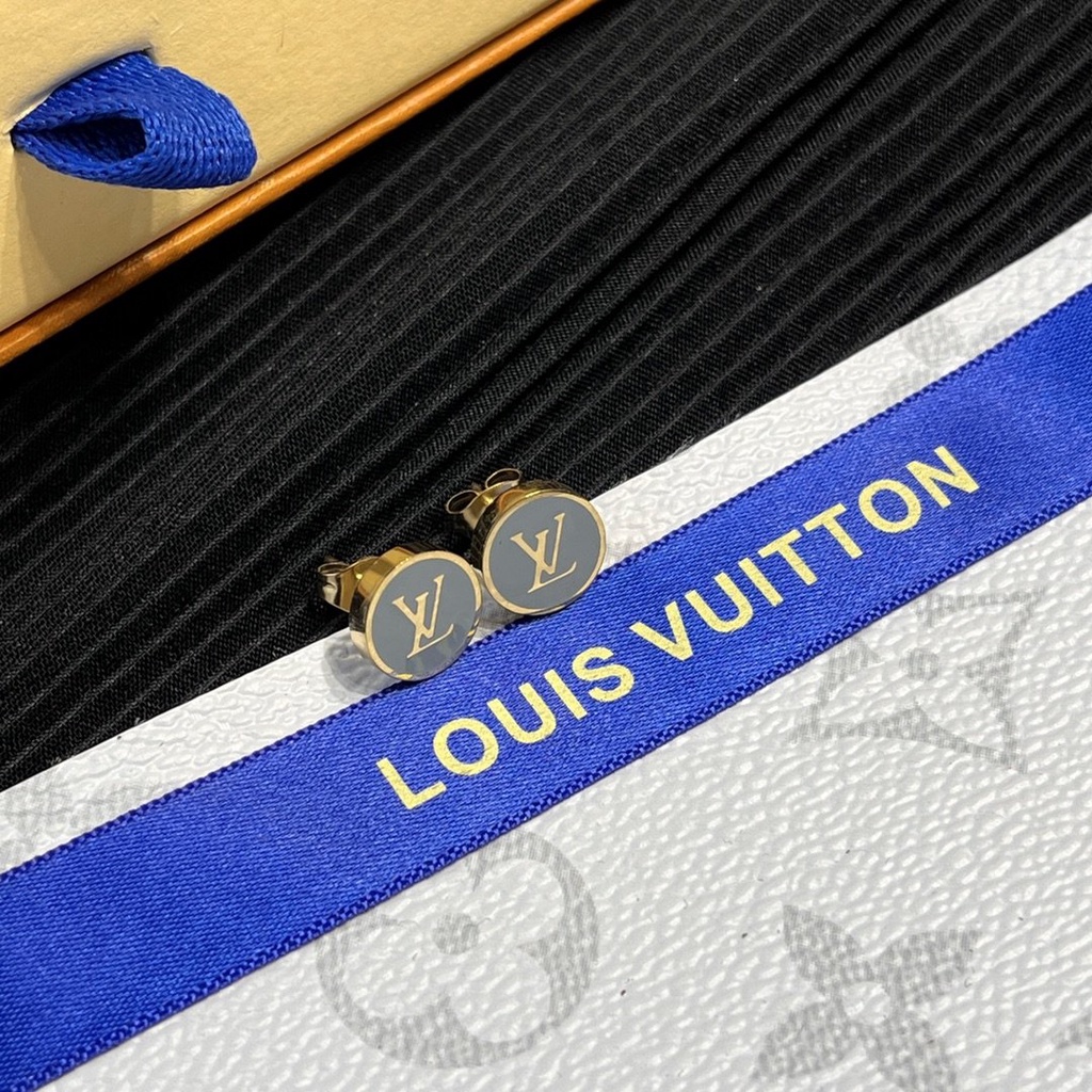LOUIS VUITTON Khuyên Tai Tròn Bằng Thép Titan In Logo LV Thời Trang