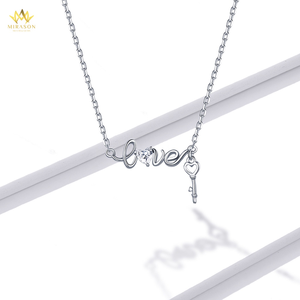 Dây Chuyền Bạc Nữ MIRASON Chữ Love Mix Chìa Khóa Tình Yêu Nạm Đá, Dây Xích MDC082 - Vòng Cổ Nữ Bạc 925 Cao Cấp