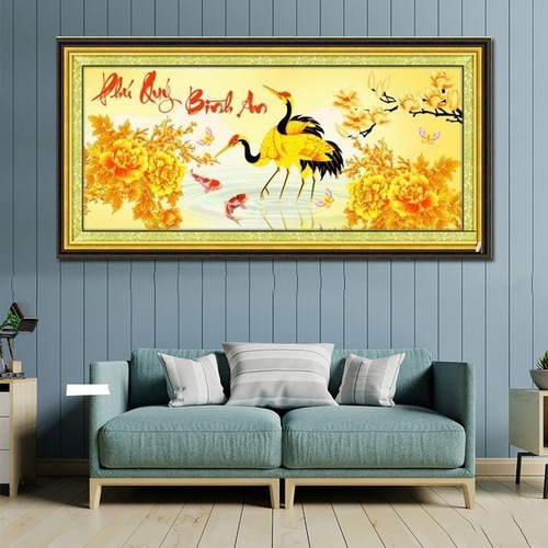 Tranh đính đá phú quý bình an. Kích Thước: 1m x 48cm