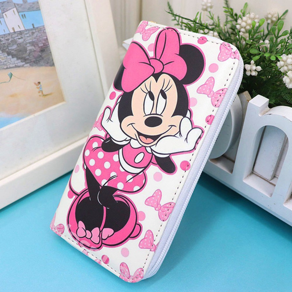 Ví Dài Cầm Tay Có Khóa Kéo In Hình Mickey Minnie Dễ Thương