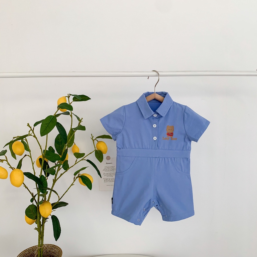 Bộ Áo Liền Quần Tay Ngắn In Hình Chú Gấu Dễ Thương Thời Trang Mùa Hè Cho Bé Trai
