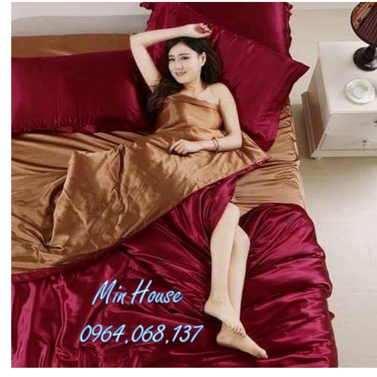 Chăn Ga Gối Nệm Phi Lụa _ Đỏ Phối Nâu