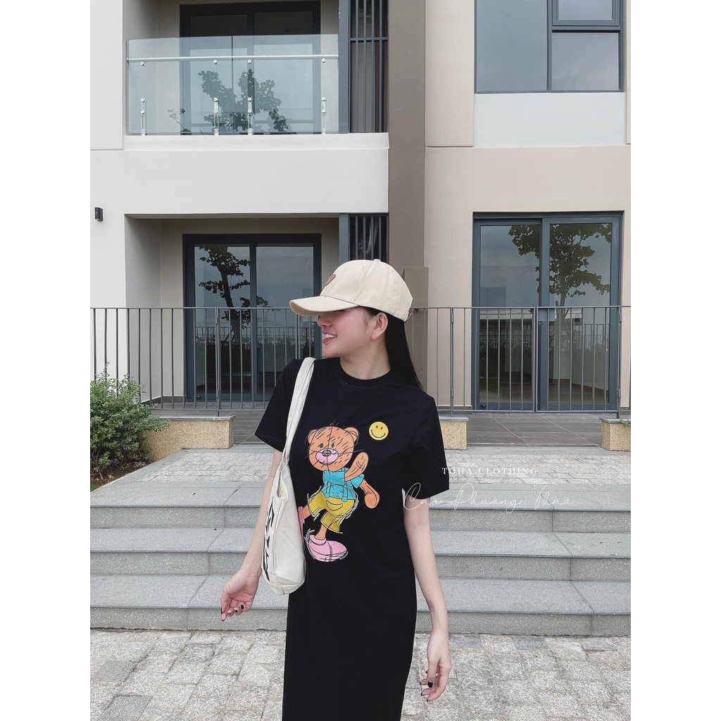 Đầm Thun Suông In Gấu 2 Mặt