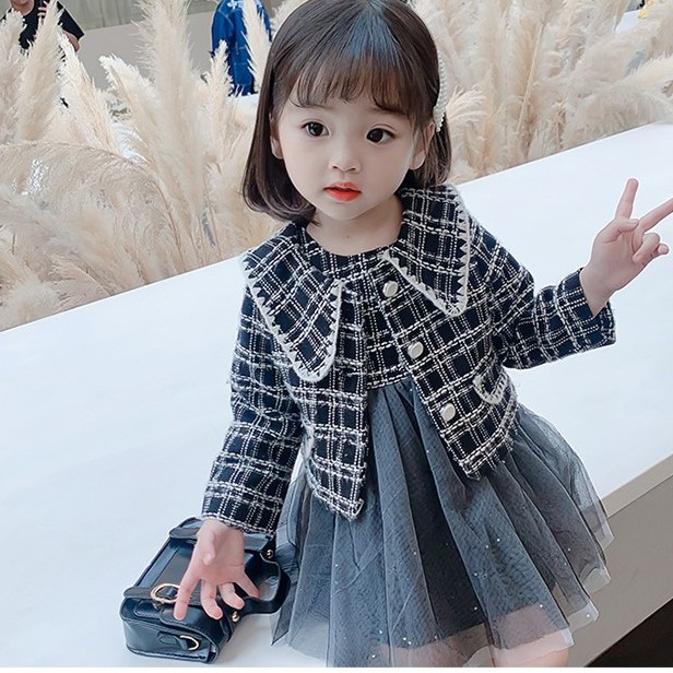 sét váy dạ kèm áo khoác dành cho bé gái size 8-16kg kg