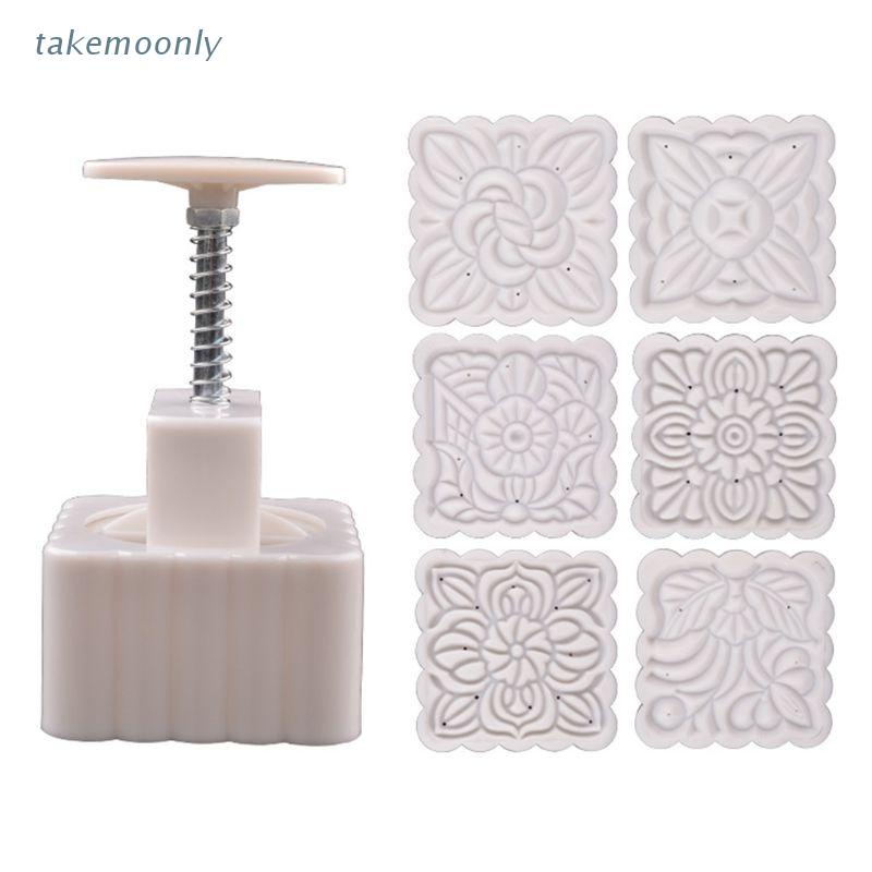Khuôn Làm Bánh Trung Thu Hình Hoa Vuông Kèm 6 Khuôn Đóng Dấu 250g DIY