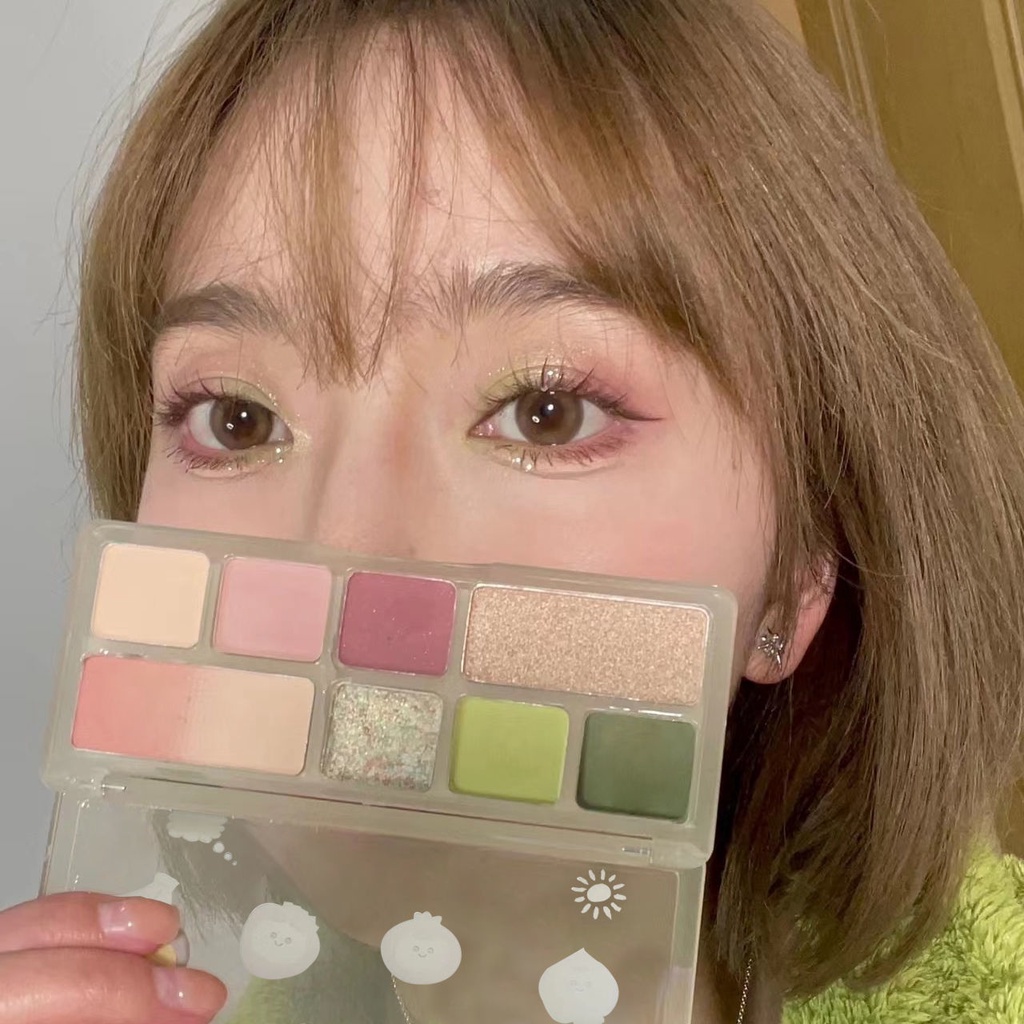 Cơ quan thấp!Bảng Phấn Mắt Màu Xanh Lá Gradient Ánh Ngọc Trai Lấp Lánh Mịn Như Xương Rồng Có Độ Sáng Cao Kiêm Phấn Má Highlight Tám Màu Sắc _ Nn j beauty