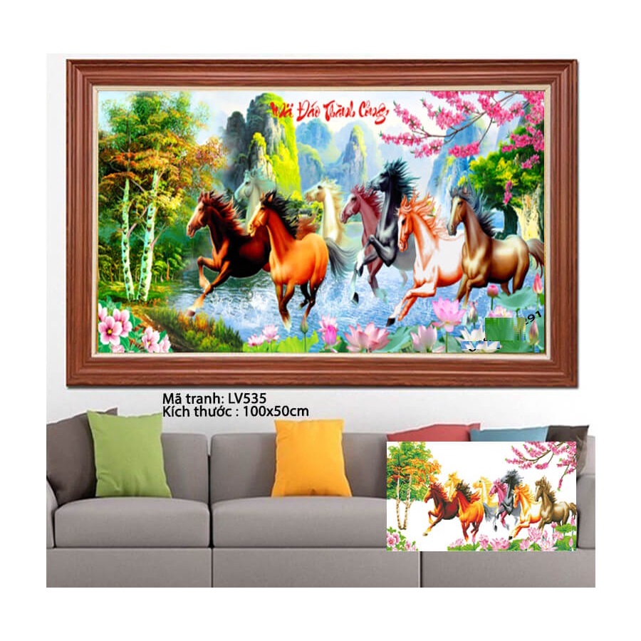 Tranh gắn đá mã đáo thành công KT:100x50cm,tranh đính đá chưa đính.