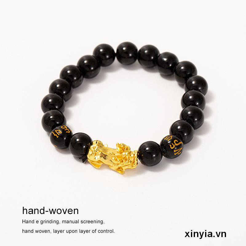 Vòng tay tì hưu phong thủy - hút tài lộc may mắn Chuỗi Hạt Đá Obsidian Mạ Vàng May Mắn Làm
