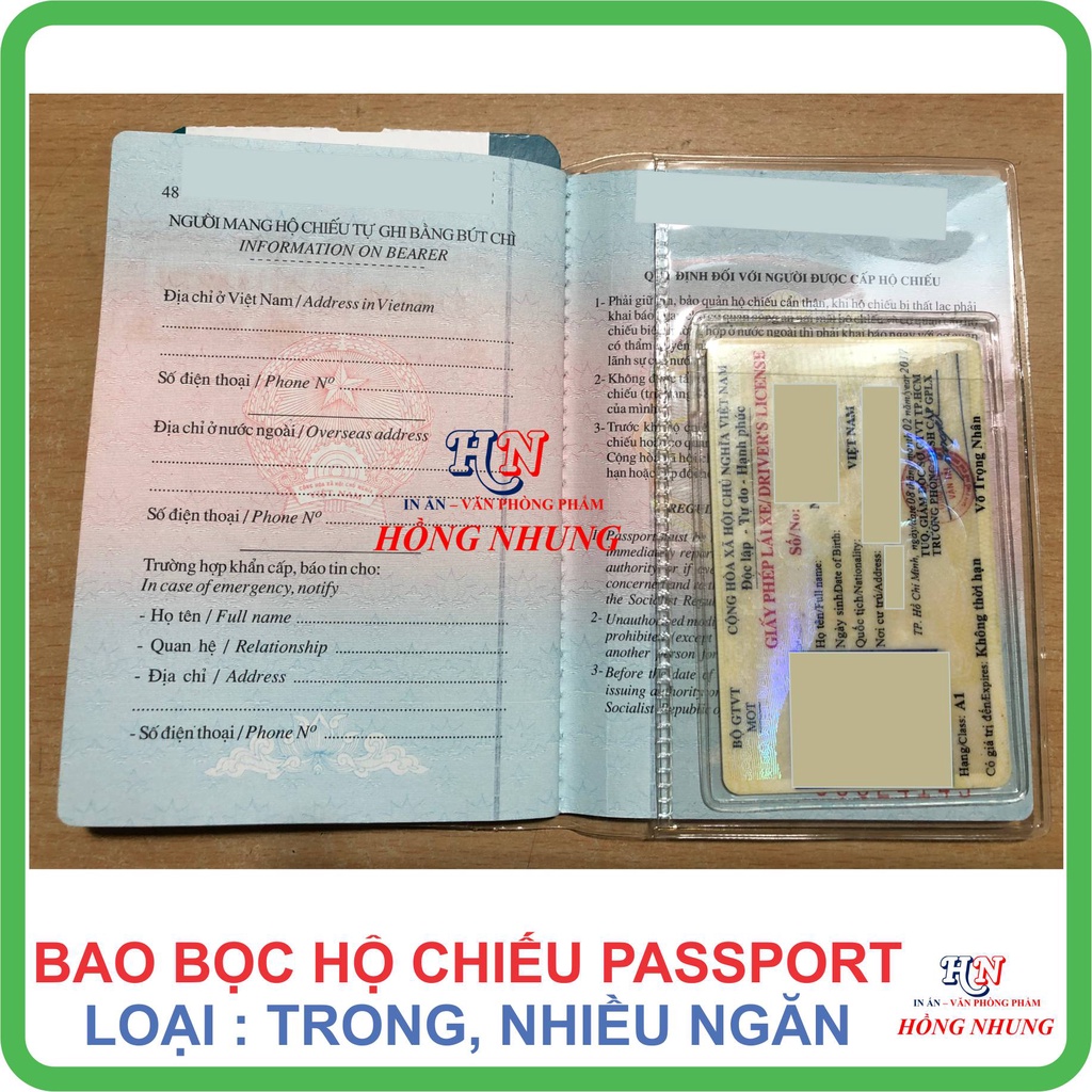 Bao Bọc Hộ Chiếu Passport PVC nhiếu ngăn, Trong Suốt