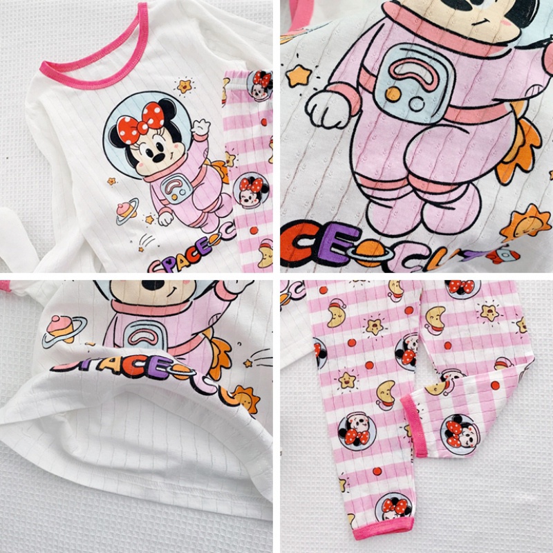 Bộ đồ cotton dài tay thoáng khí họa tiết hoạt hình xinh xắn dành cho bé