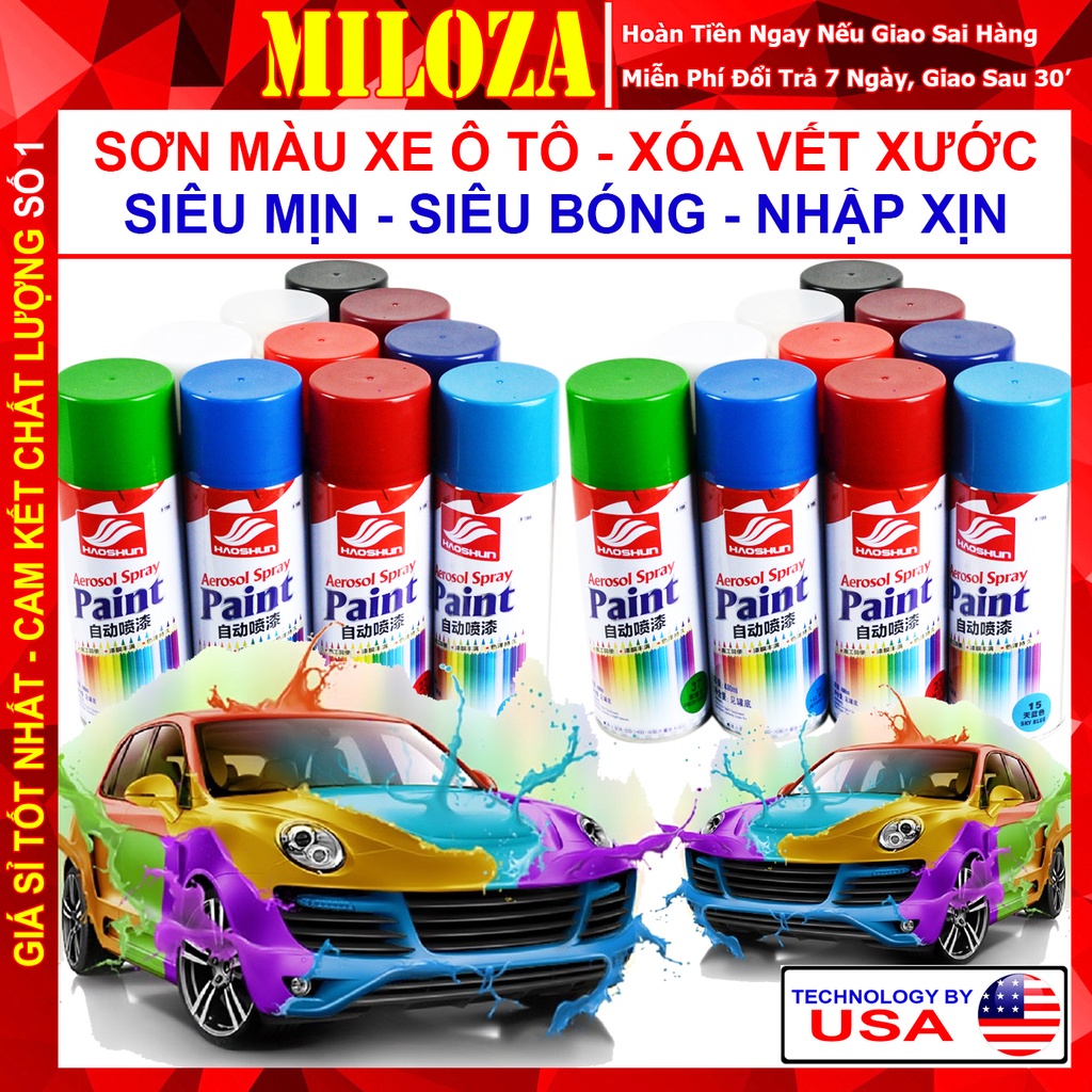 [MILOZA] Sơn Xịt - Sơn Xe Máy , Ô tô - Bình Sơn Xịt Màu - Nhanh Khô, Siêu Bóng, Mịn - Xóa Vết Xước Xe - HAOSHUN Paint