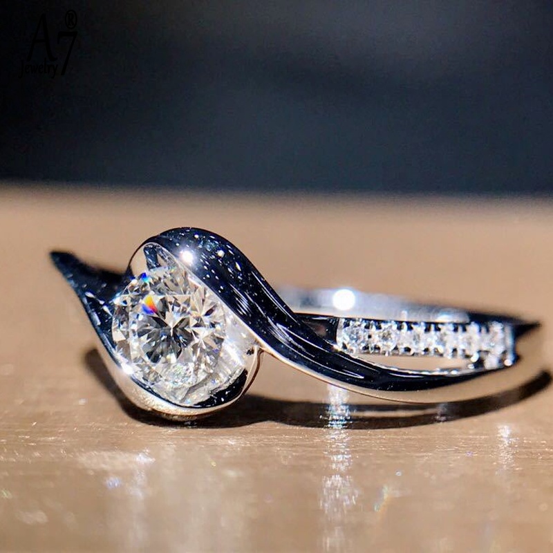 Nhẫn mạ vàng trắng 18K đính đá kiểu dáng sang trọng dành cho nữ