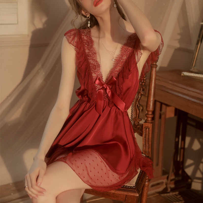 Đồ ngủ Lụa Phối Ren Quyến Rũ Dành Cho Nữ