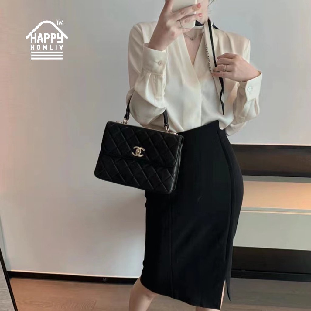 Áo sơ mi HAPPY HOMLIV tay dài cổ V size XXS-3XL thời trang phong cách Hàn Quốc cho nữ