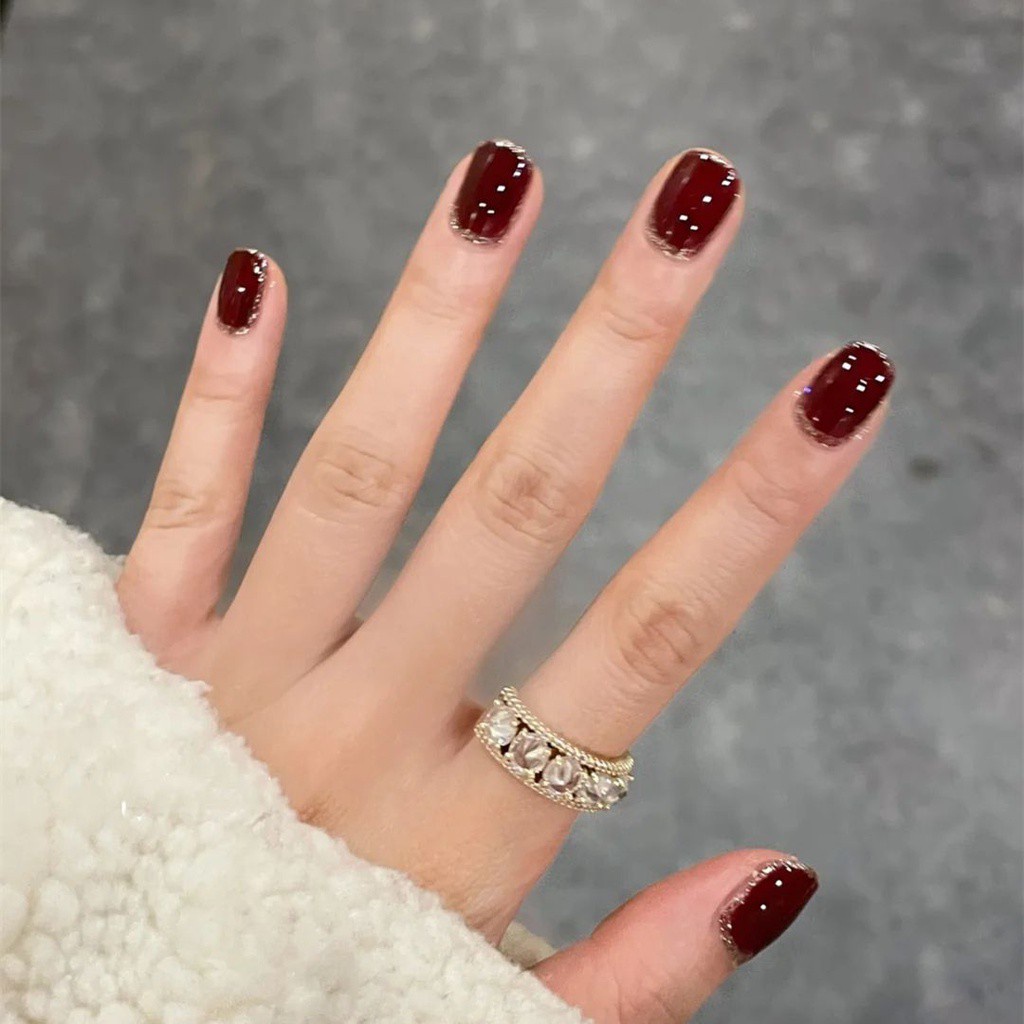 Bộ 24 Móng Tay Giả Ngắn Màu Trơn Đầu Oval Có Thể Tháo Rời